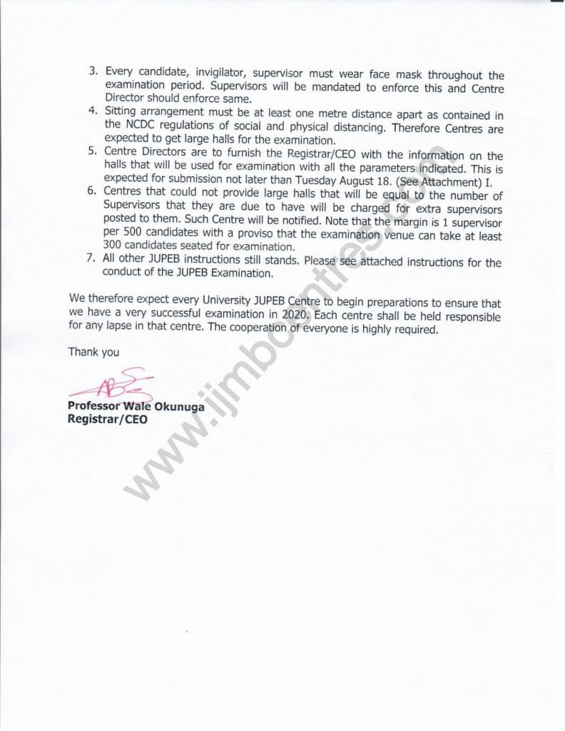 JUPEB 2020 Examination Timetable Revised Final Update | JUPEB 2022/2023 Registration Is Ongoing 4 JUPEB 2020 Exam Date 1