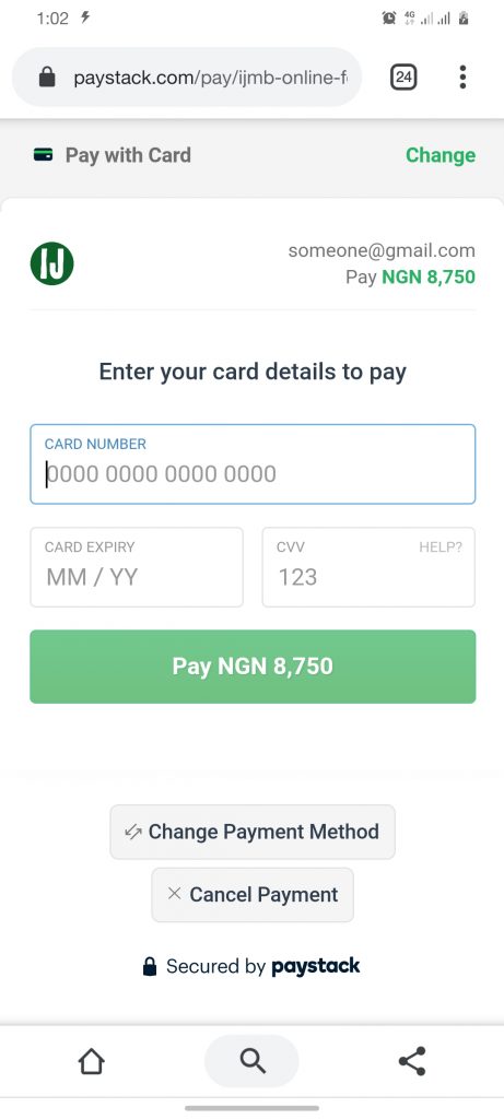 IJMB Form pay with card